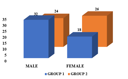 Shows the distribution of patients in both groups according to gender.