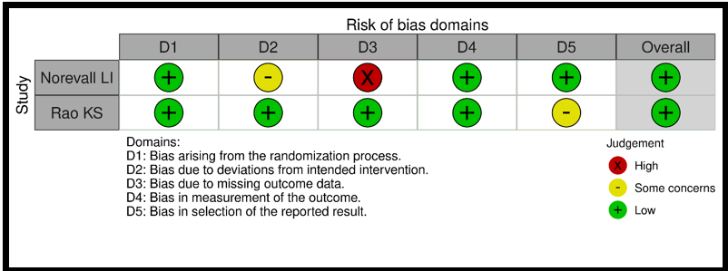 Risk of bias individual assessment for clinical trail studies based on the RoB2 tool