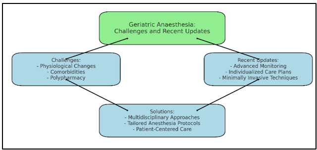 The flow chart demonstrates the Geriatric anaesthesia and challenges and the management.