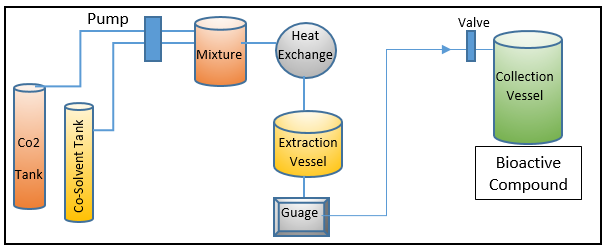 Flow diagram of SFE of bioactive compounds from marine biomass