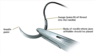  Proper location on the needle body for grasping by the needle holder2