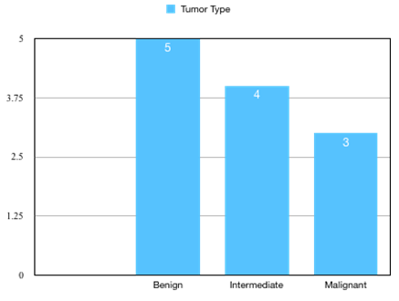 Shows ratio of different grades of tumor in relation to number of patients