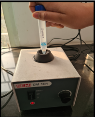 Sample suspended in 5ml of physiologic saline and vortexed