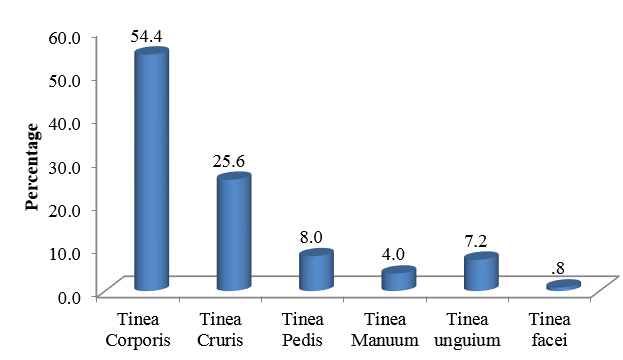 Various clinical types of dermatophytosis