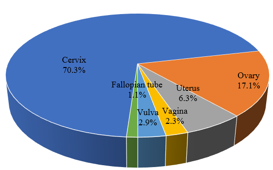 Distribution of cases of FGT malignancy according to site