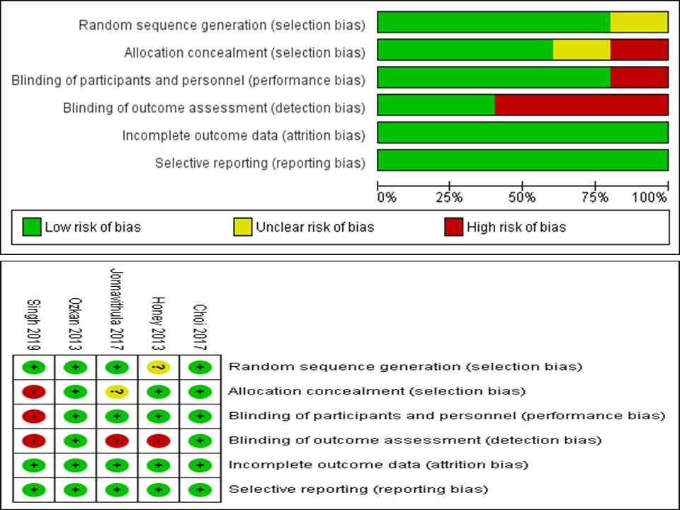 Risk of bias summary and graph for the studies included in this revie