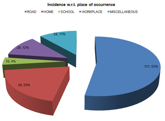 Pie chart showing Incidence with respect to place of occurrence