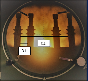 D1 and D4 distances visible in the profile projector screen