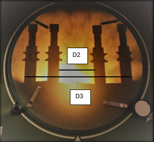 D2 and D3 distances visible in the profile projector screen