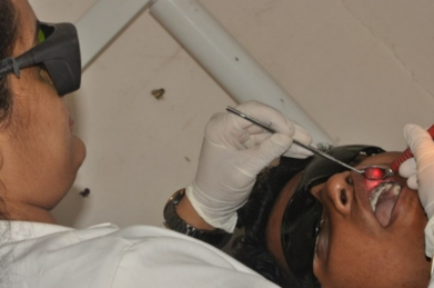 The laser point angulated perpendicular to themucosa