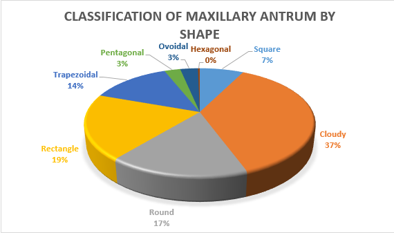 Showing pie diagram of classification of maxillary antrum by shape