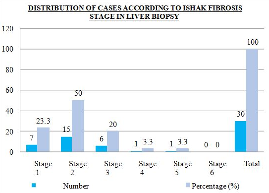 Distribution of cases according to ishak fibrosis stage in liver biopsy