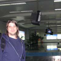 Mark is very pleased to be off the plane.