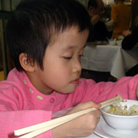 Olivia, already the most accomplished Congiusta chop stick user.