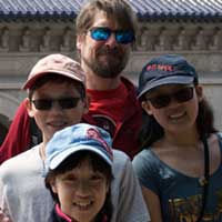 Father and children see the sights.