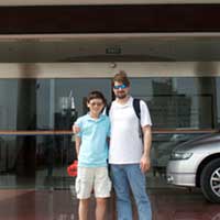 Mathew with his very, very proud dad outside the new orphanage.