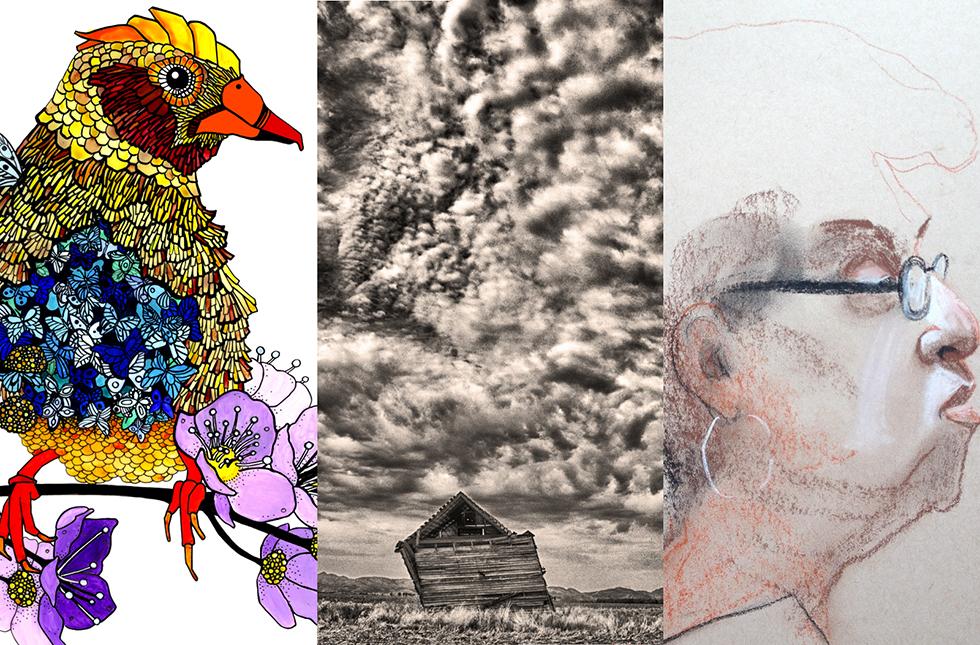 Artwork by Elizabeth MD Vuong, of Tulsa (left), M.J. Alexander, of Oklahoma City, (center) and Marsha Gulick, of Hominy