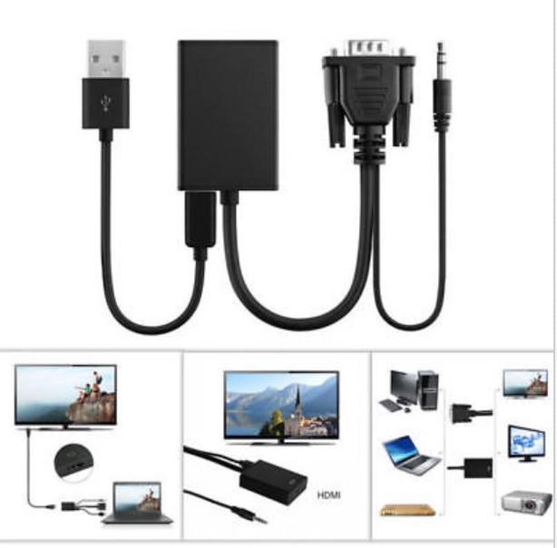 VGA + 3.5mm Stereo Audio to HDMI Converter Adapter Lead Cable Central
