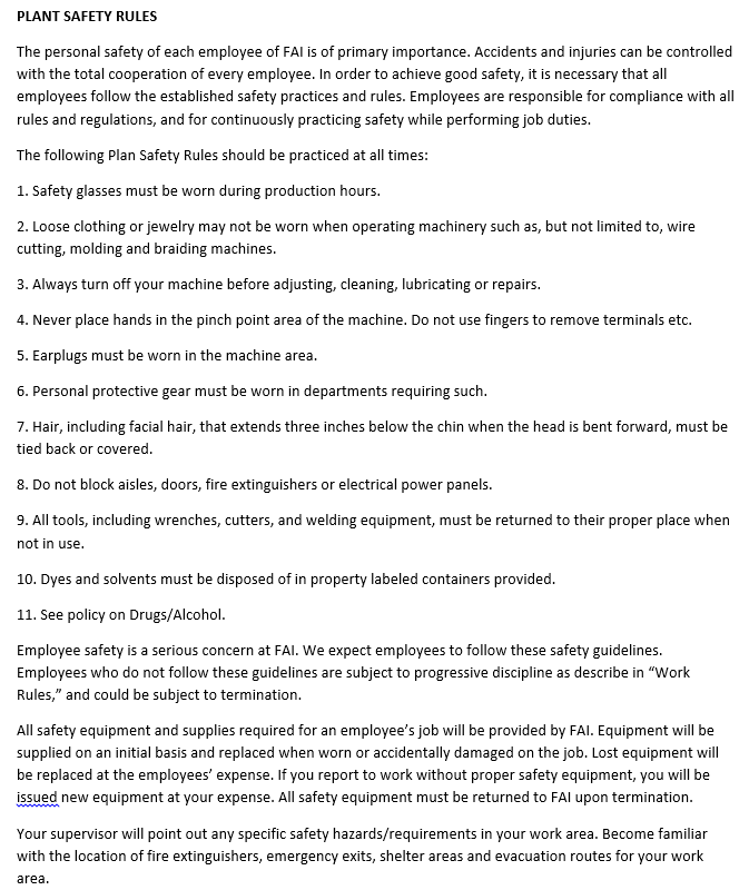 185/186 Plant Safety Rules