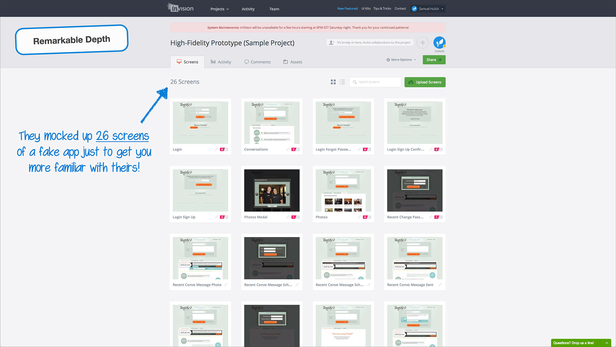 Screenshot showing Invision's panacea of premade templates