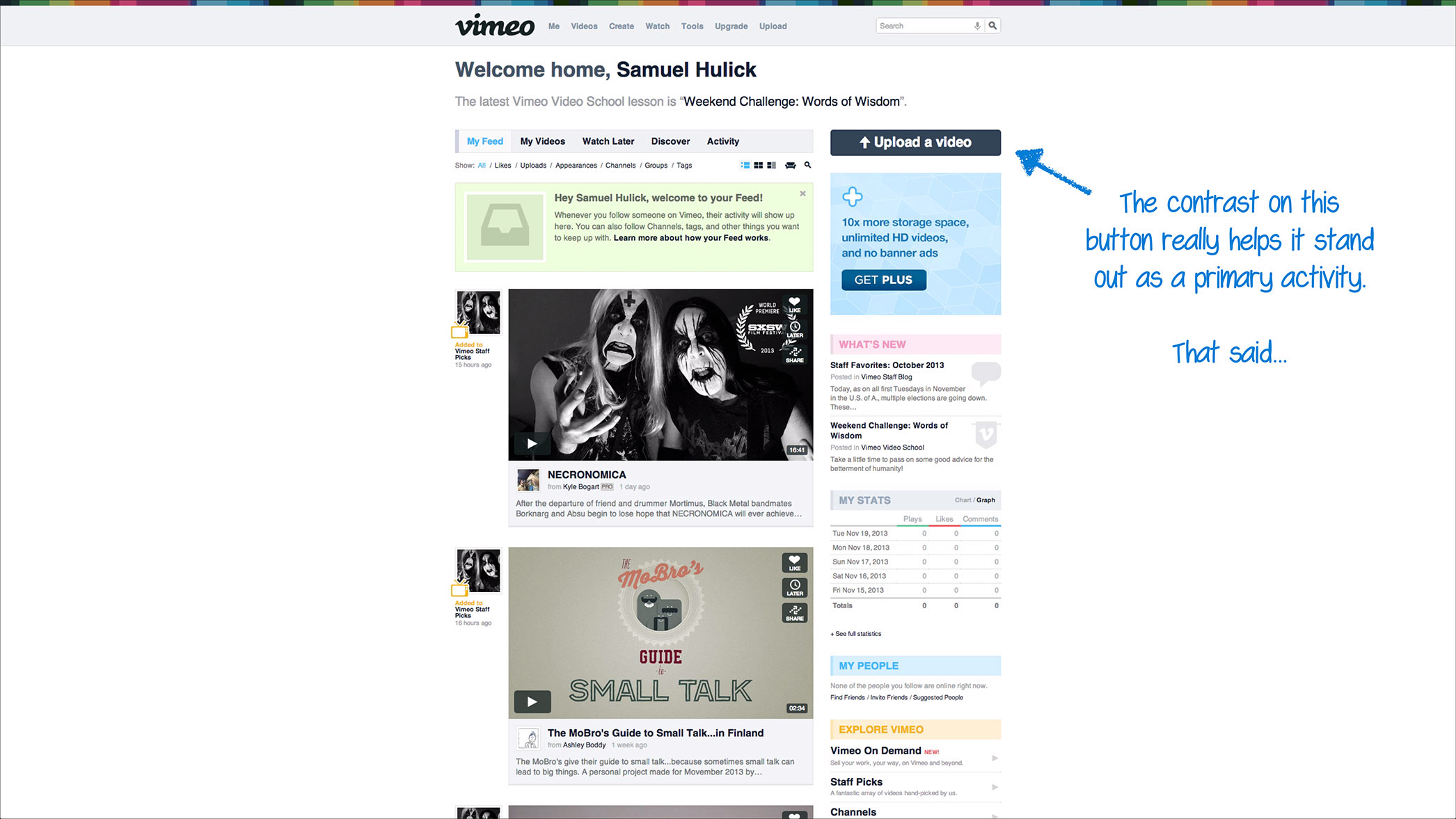 Vimeo screenshot featuring complications