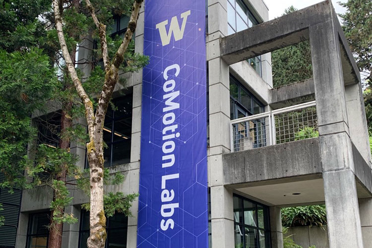 CoMotion Labs banner outside of Fluke Hall