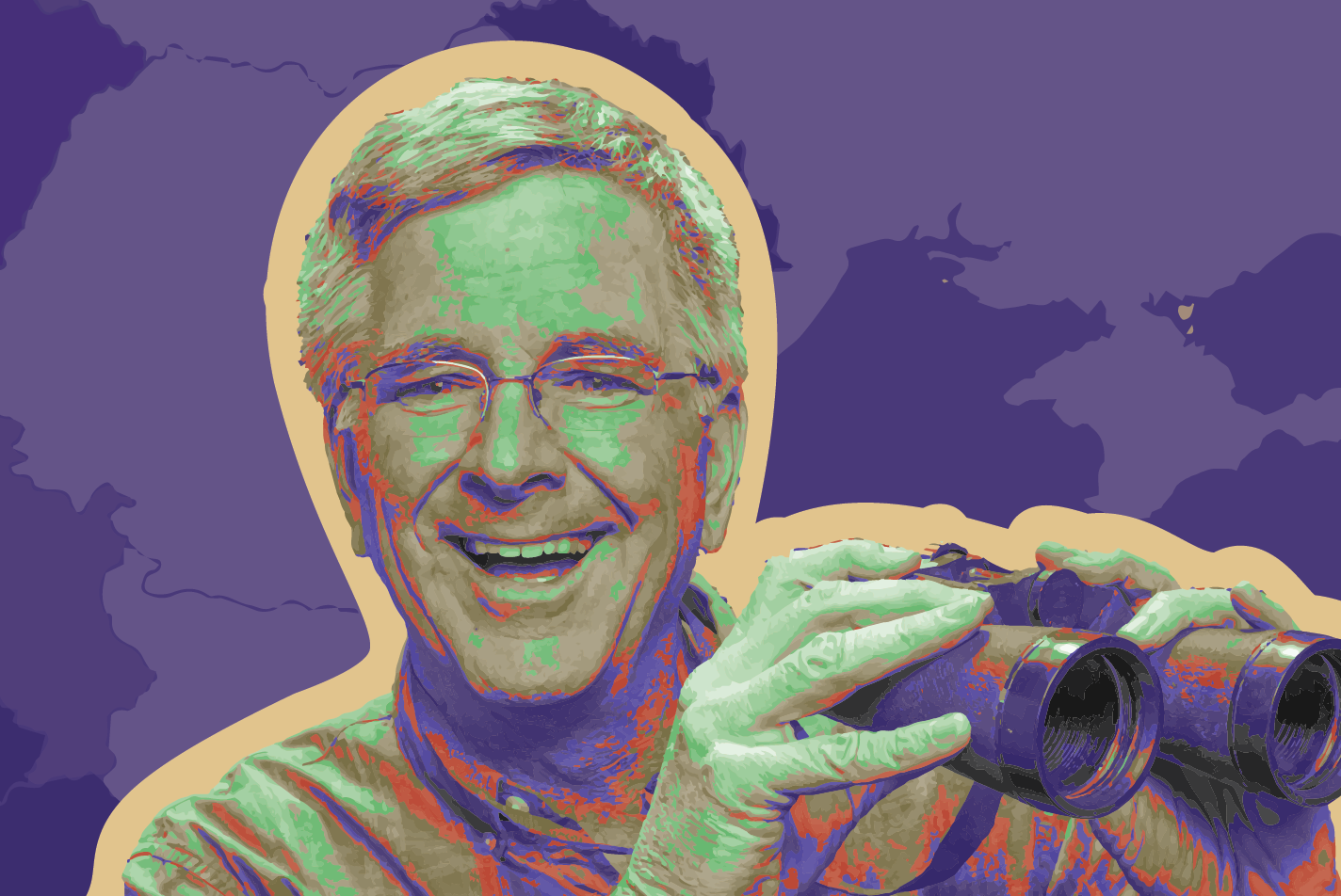 Edited photo of Rick Steves with binoculars
