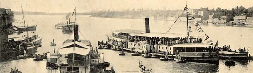 Students work with primary sources, such as photographs and handwritten diaries, to illuminate life in Ottoman Iraq. Above, steamships arriving in Baghdad, captured by Alexander Svoboda, ca. 1900. Image courtesy of the Svoboda Diaries Project and Newbook Digital Texts.