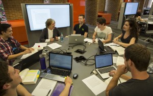 Group work in an Active Learning Classroom in UW Seattle Odegaard Undergraduate library.