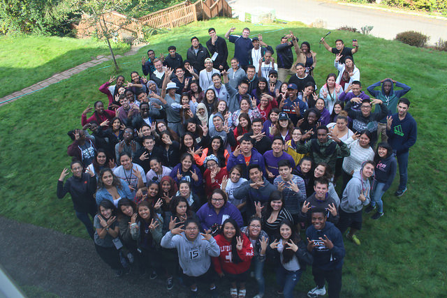 Group of students smiling at the camera.