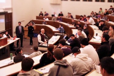 Students in a lecture hall.