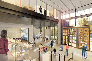 View of interior of building from northeast entryway