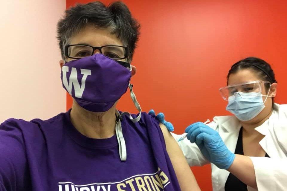 Ana Mari Cauce receives a COVID-19 vaccination