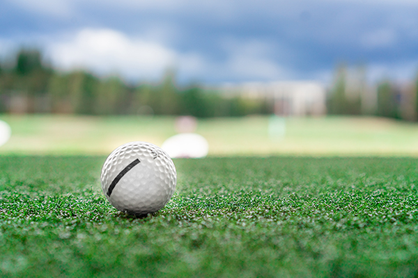 closeup shot of golfball on green