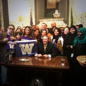 Real Hope Act Signing Huskies pose with Governor Inslee during the REAL Hope Act signing, Feb. 26.