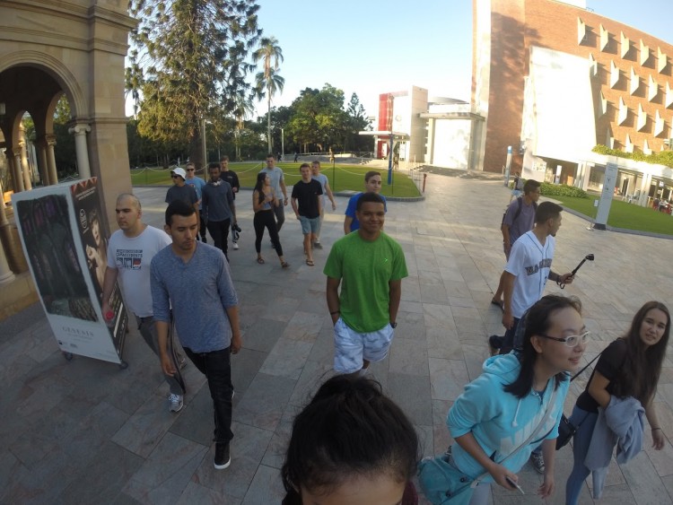 All of the students on our study-abroad trip walking through the QUT campus. I am the person farthest right (I have the black t-shirt on).