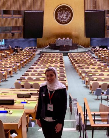 Photo of Maha Alhomoud in the UN General Assembly