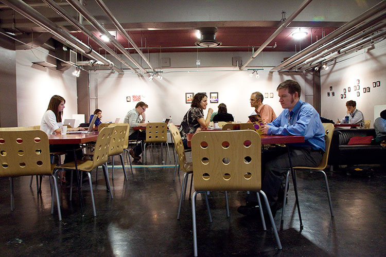 People seated at table in Parnassus cafe