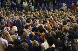 President Obama is mobbed by well-wishers following his speech at the UW's Hec Edmondson Pavilion Thursday, Oct. 21.