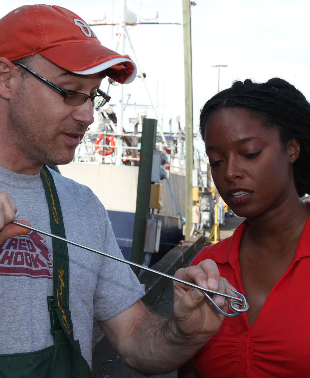 A loop at the end of a dehooker can help remove a hook from the mouth of a turtle. Dehookers with even longer handles can remove hooks from turtles without bringing them on board, Kiki Jenkins explains. Photo credit: Debra Spencer