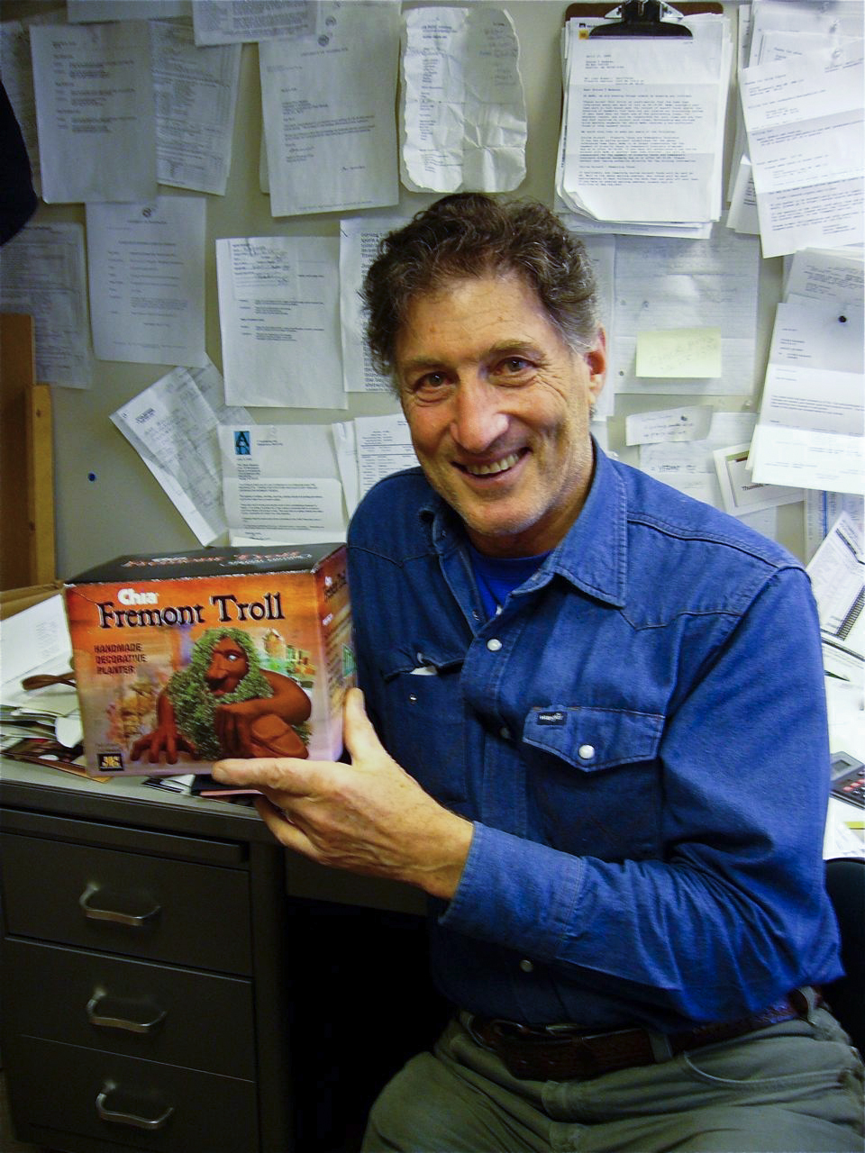 Architecture Professor Steve Badanes with the Chia version of the Fremont Troll he helped design.