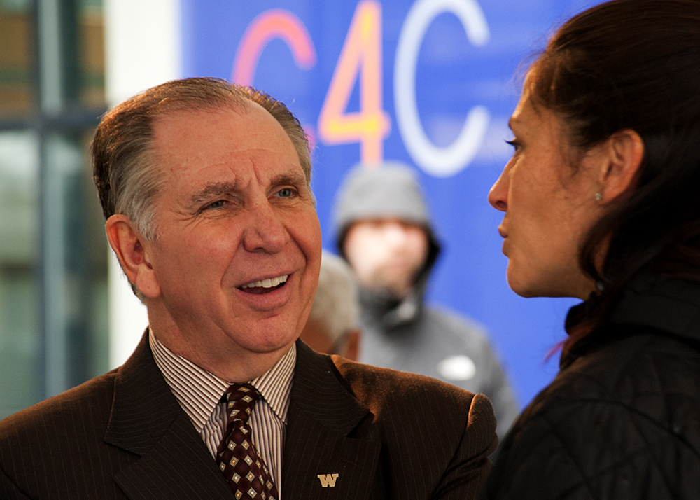 UW President Michael Young at the grand opening of the business incubator launched by the UWs Center for Commercialization, or C4C.