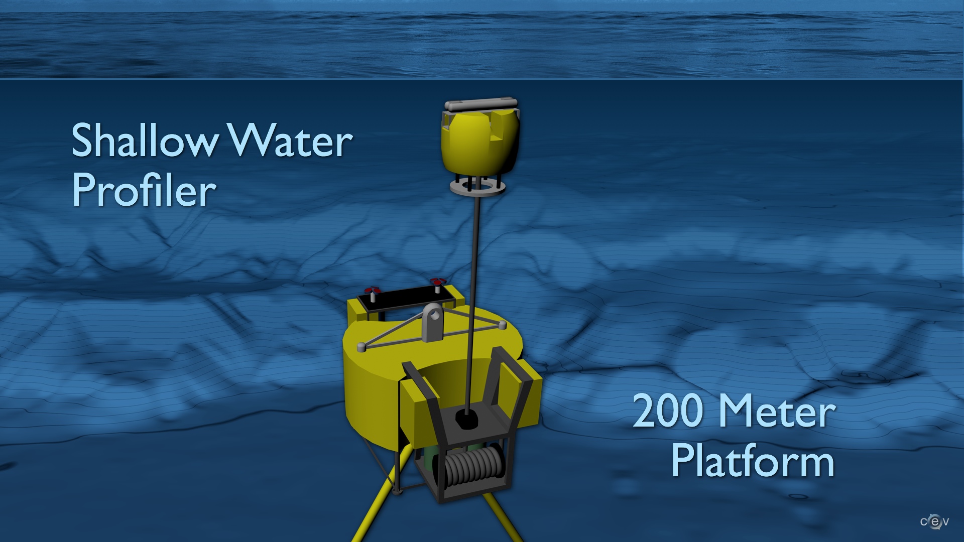 The shallow profiler will float to the surface and get pulled back down to the floating platform by a winch.