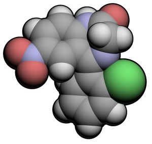 Clonazepam3d Space-fill model of clonazepam molecule