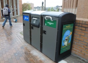 Bins for recycling and compost on Red Square