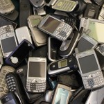 Pile of no longer needed cell phones for recycling