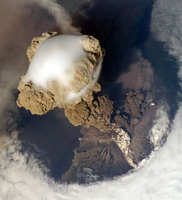 The 2009 eruption of Sarychev Peak in the Kuril Islands.