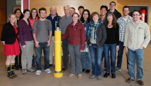 Class photo with big yellow instrument