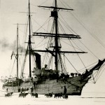 Photo of historic ship and dogs on ice