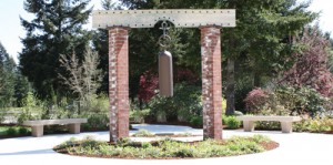 The brass bell in the Workers Memorial Garden on the grounds of the Washington State Labor and Industries offices.